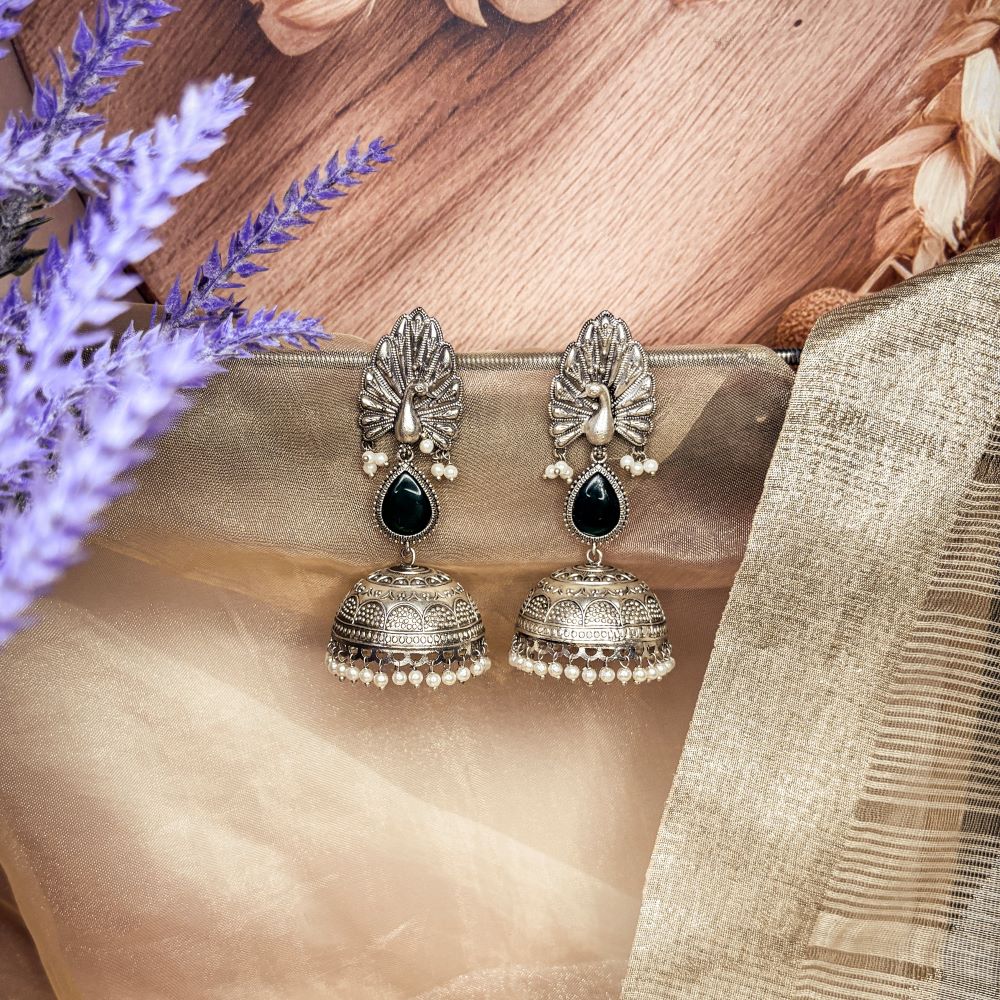 Mayurpankh Jhumkas-Dark Green