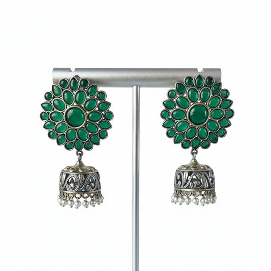 Green Flower Jhumkas