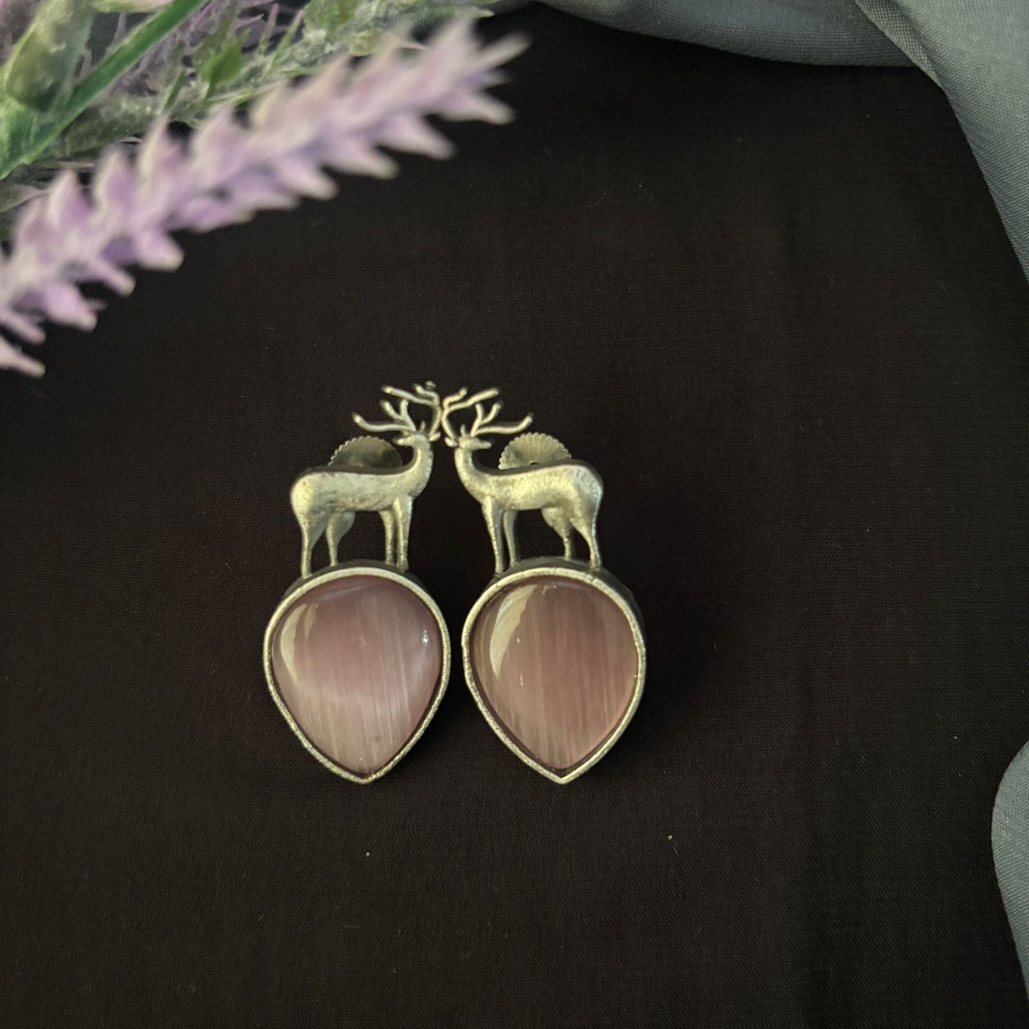 Forest Whisper Deer Danglers-Pink