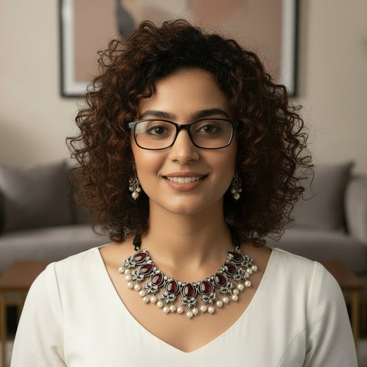 Jashn Ruby-Pearl Necklace Set