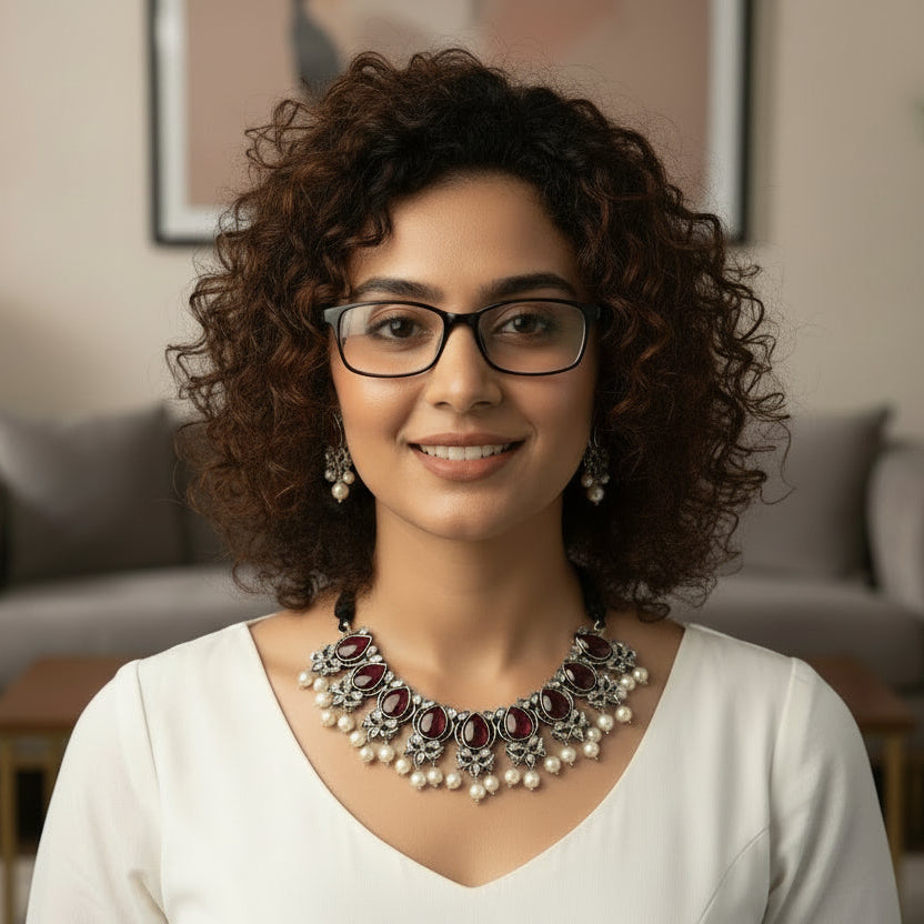 Jashn Ruby-Pearl Necklace Set