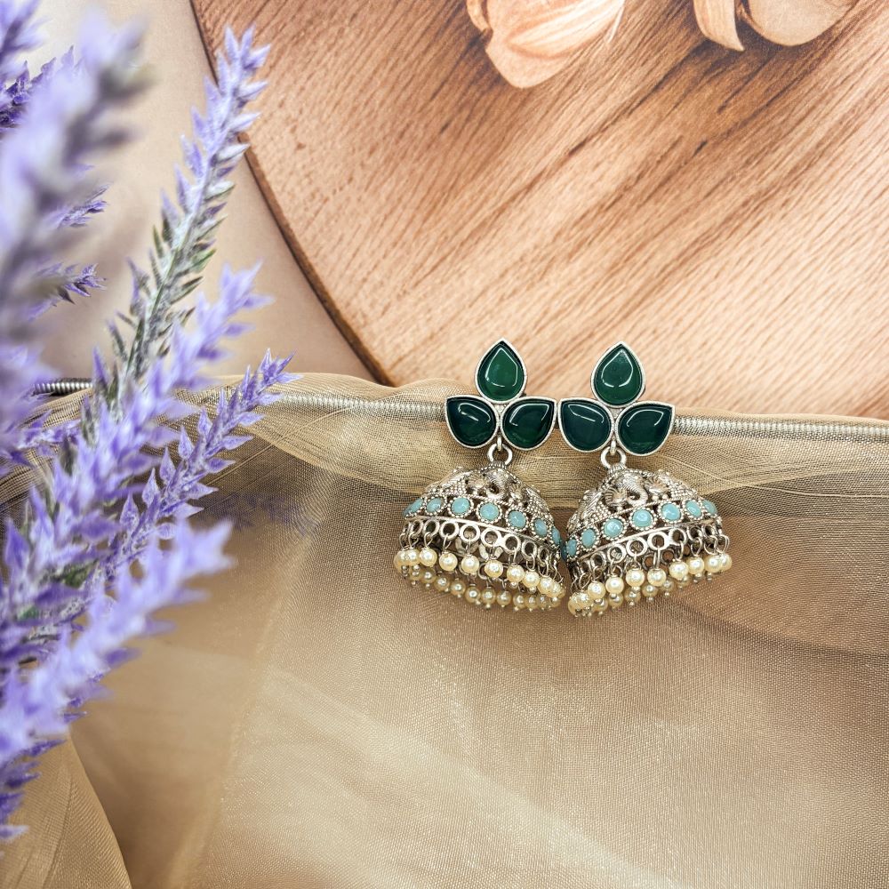 Tanushree Jhumkas-Blue Green