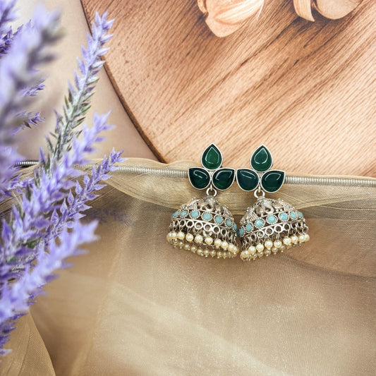 Tanushree Jhumkas-Blue Green
