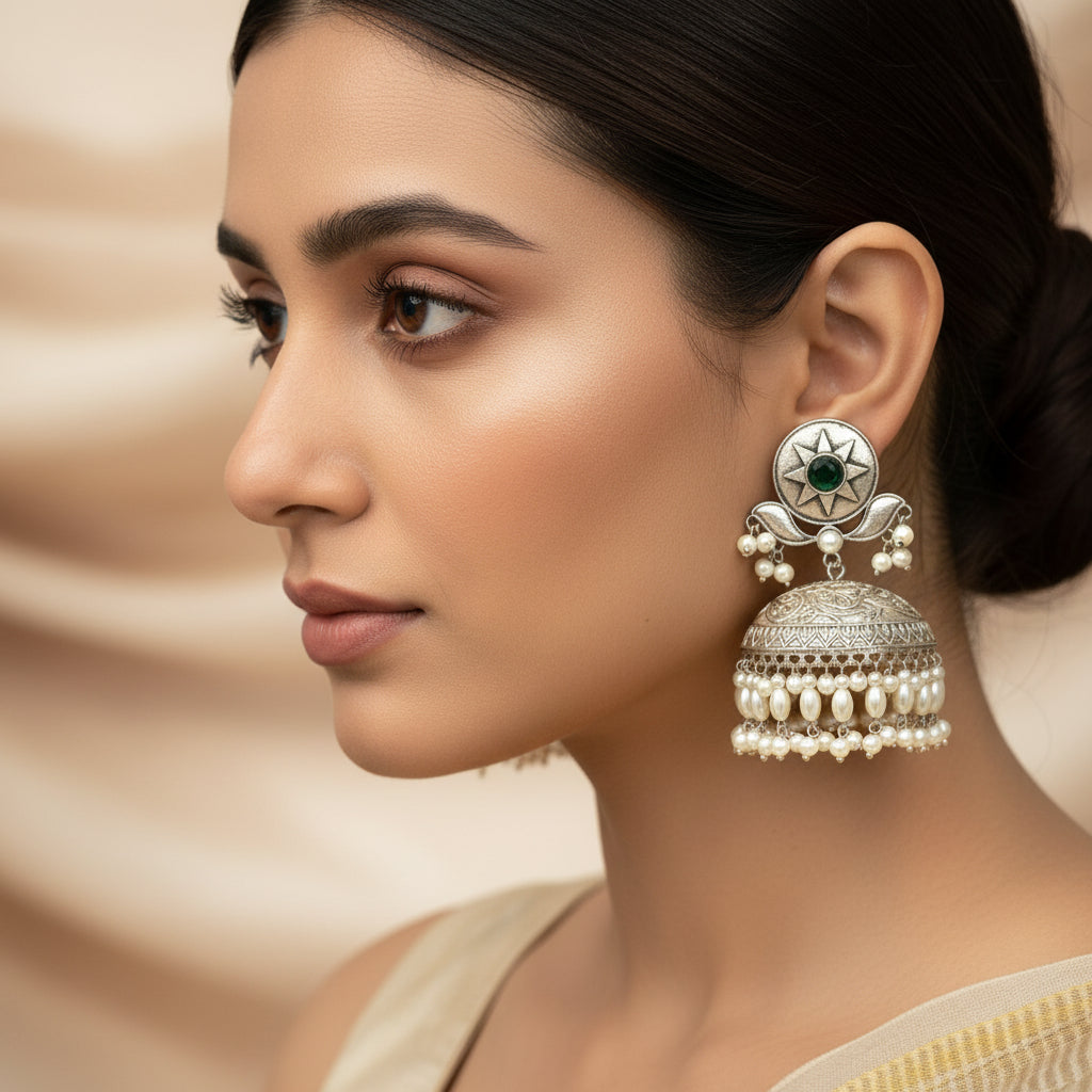 Green Mukta Jhumkas