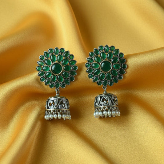 Green Flower Jhumkas