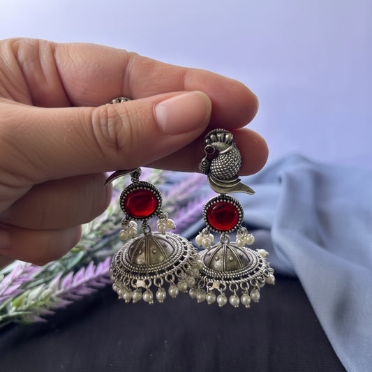 Noor Mayur Jhumkas-Red
