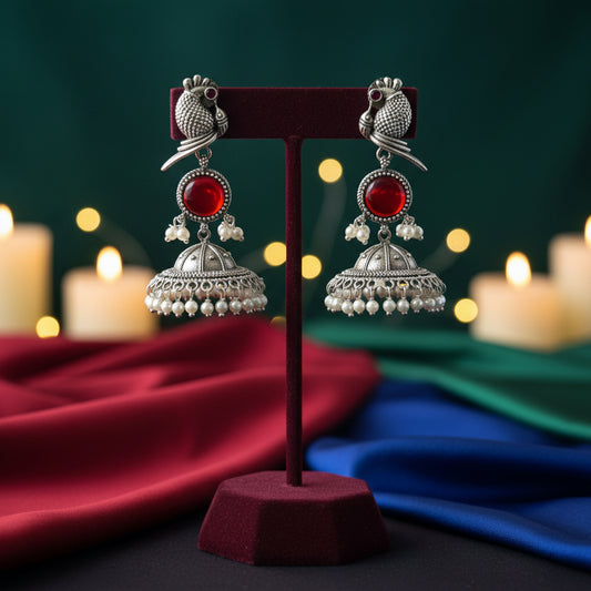 Noor Mayur Jhumkas-Red