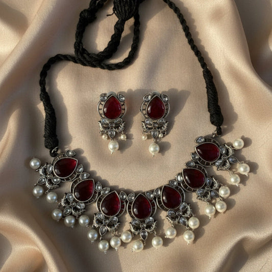Jashn Ruby-Pearl Necklace Set