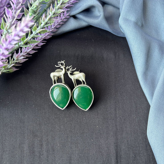 Forest Whisper Deer Danglers-Dark green
